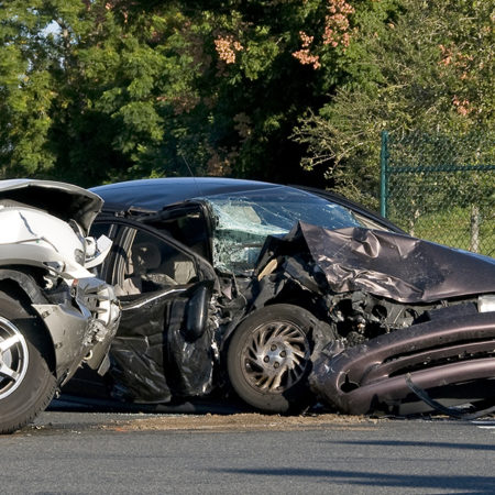 Two Vehicle accident at a busy intersection